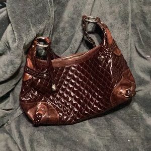 Vintage Brighton Quilted Hobo Shoulder Bag Deep Maroon w/hardware Patent Leather